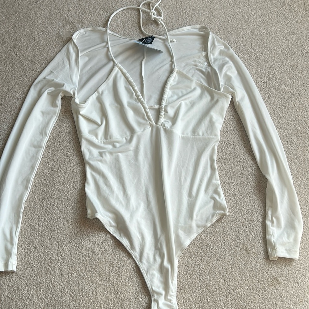Rue21 White Bodysuit - long sleeve, halter top/bolero style